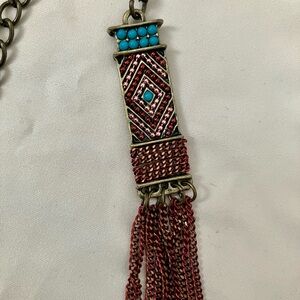 Plunder Turquoise and Red Tassel Statement Necklace